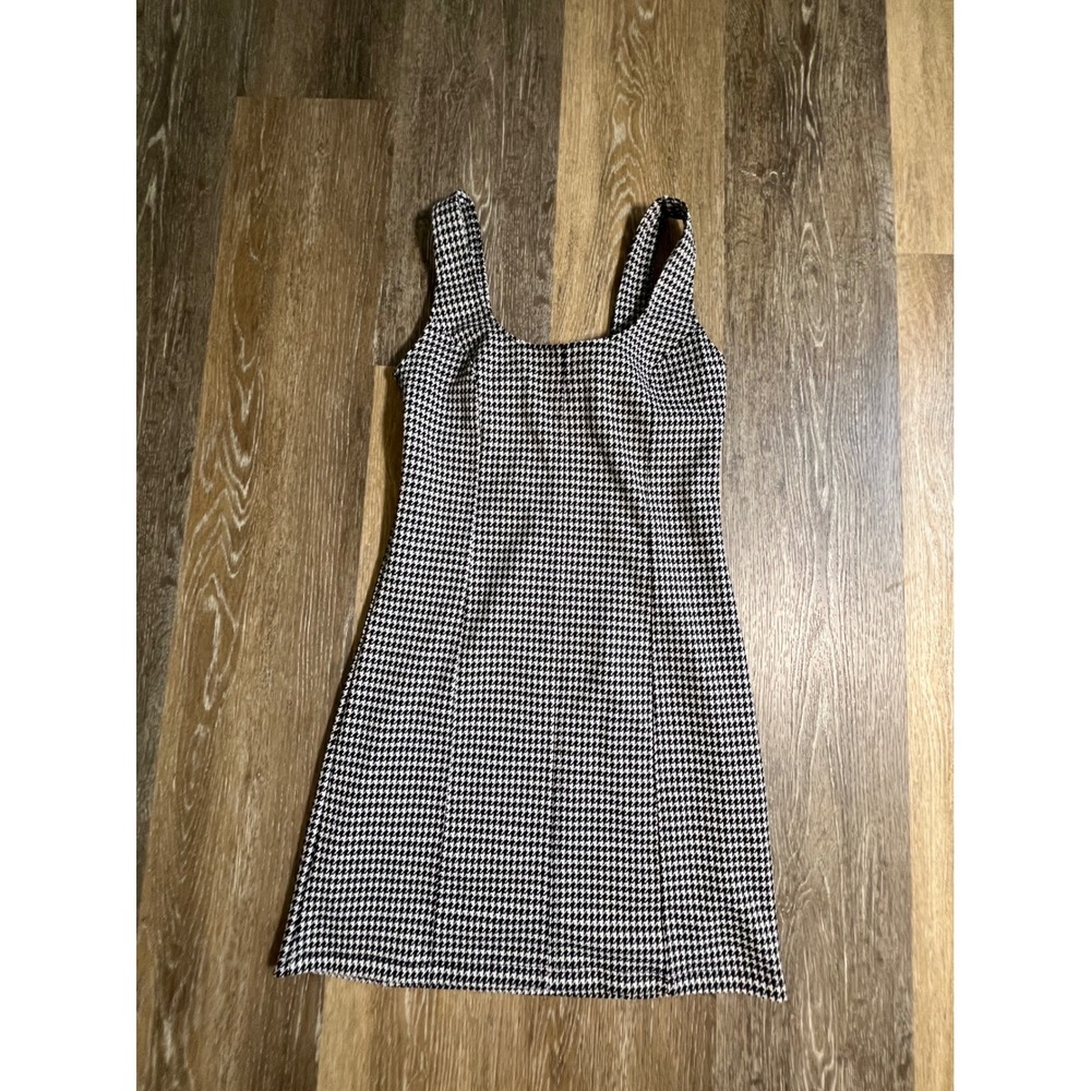 SO Houndstooth Mini Dress Womens XS‎ Black White Excellent Cutout Back A-Line